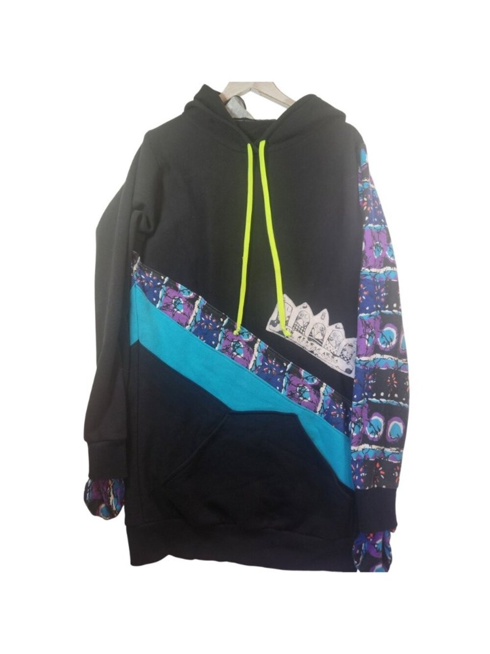Built in mitts El Chupacabra Graphic Hoodie Dress Colorblock Neon Drawstring